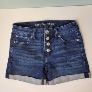 American Eagle The Dream Short MIDI Dark Wash Denim Jean Shorts Size 4